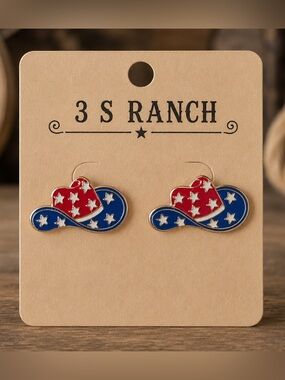 🤠⭐ 3 S Ranch Patriotic Cowboy Hat Earrings – NWT ⭐🤠